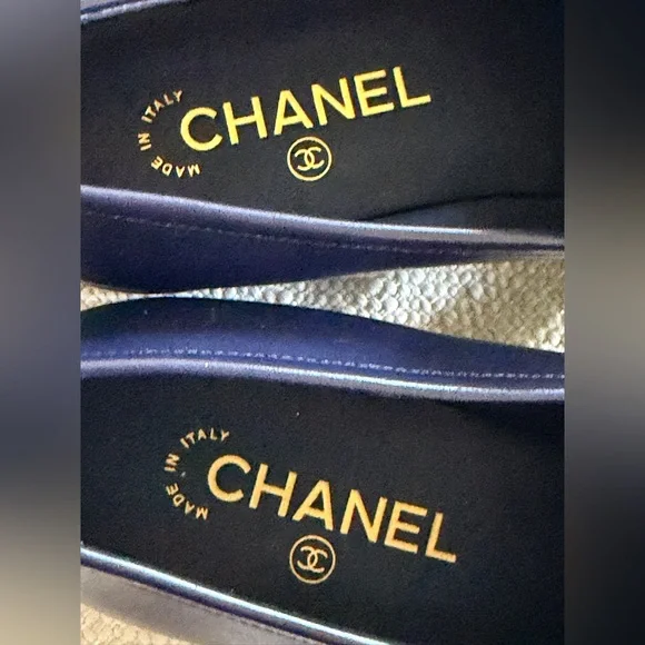 CHANEL Navy Leather Logo Penny Loafers IT 39.5 with dust bag - Picture 7 of 13